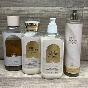 Bath & body Works Fresh Coconut & Cotton (Set of 4) Body Mist, Body Lotion, Wash
